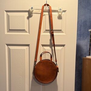 Round Tan Leather Crossbody Bag